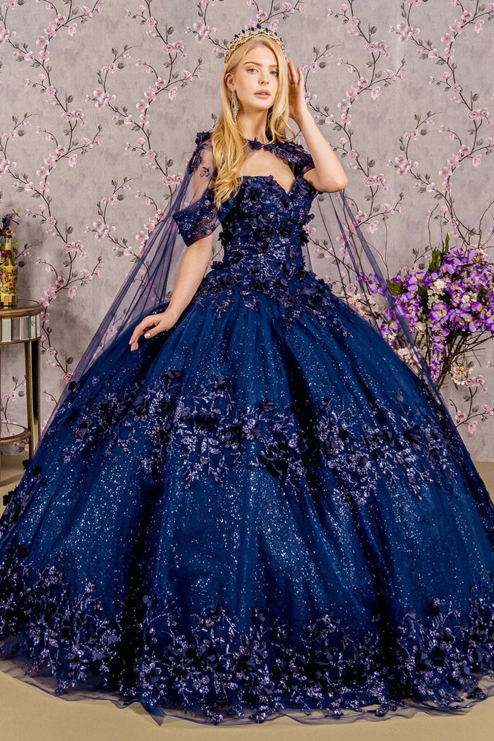 3D Floral Off Shoulder Cape Ball Gown by Elizabeth KGL3179