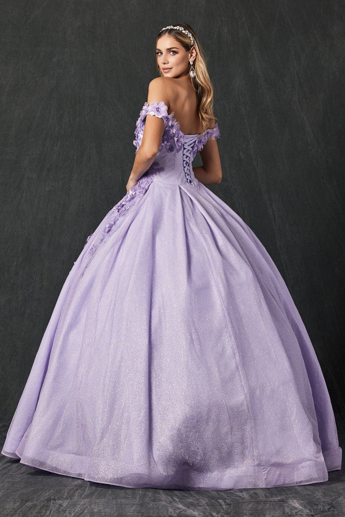 Juliet 1433 3D Floral Lace Glitter Tulle Off Shoulder Quinceanera Dress