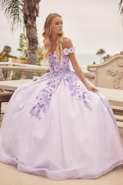 Juliet 1433 3D Floral Lace Glitter Tulle Off Shoulder Quinceanera Dress