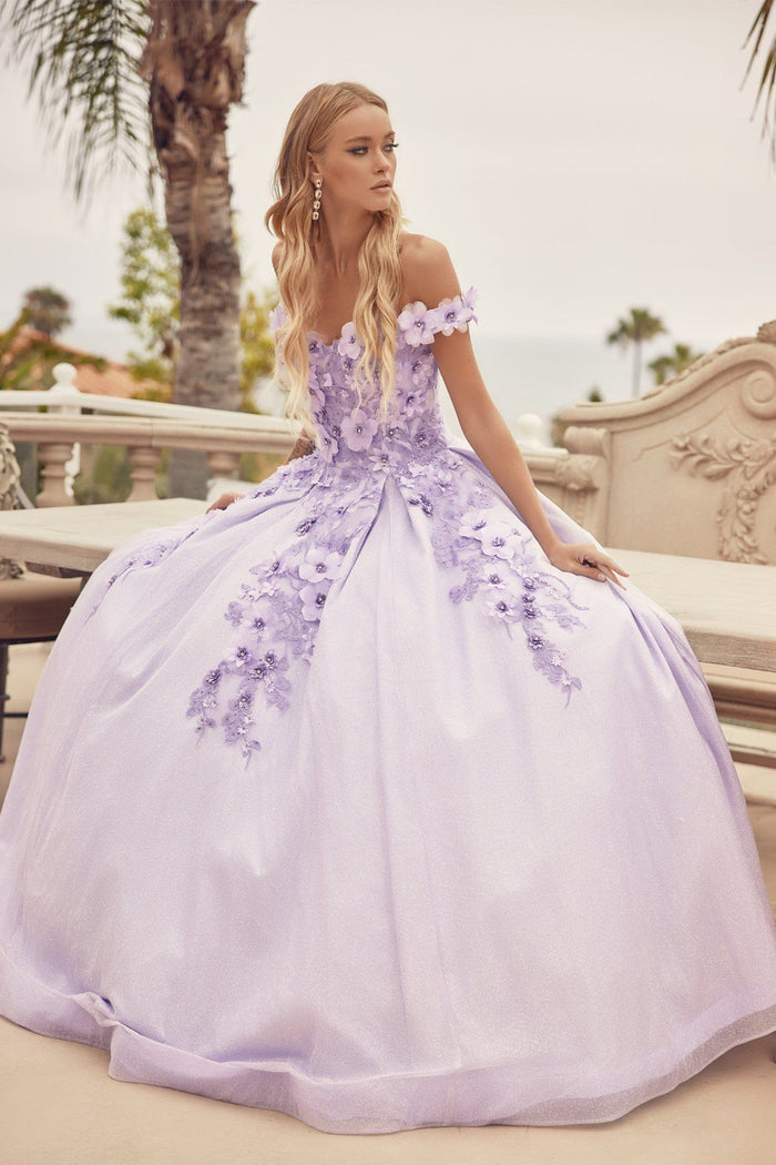 Juliet 1433 3D Floral Lace Glitter Tulle Off Shoulder Quinceanera Dress