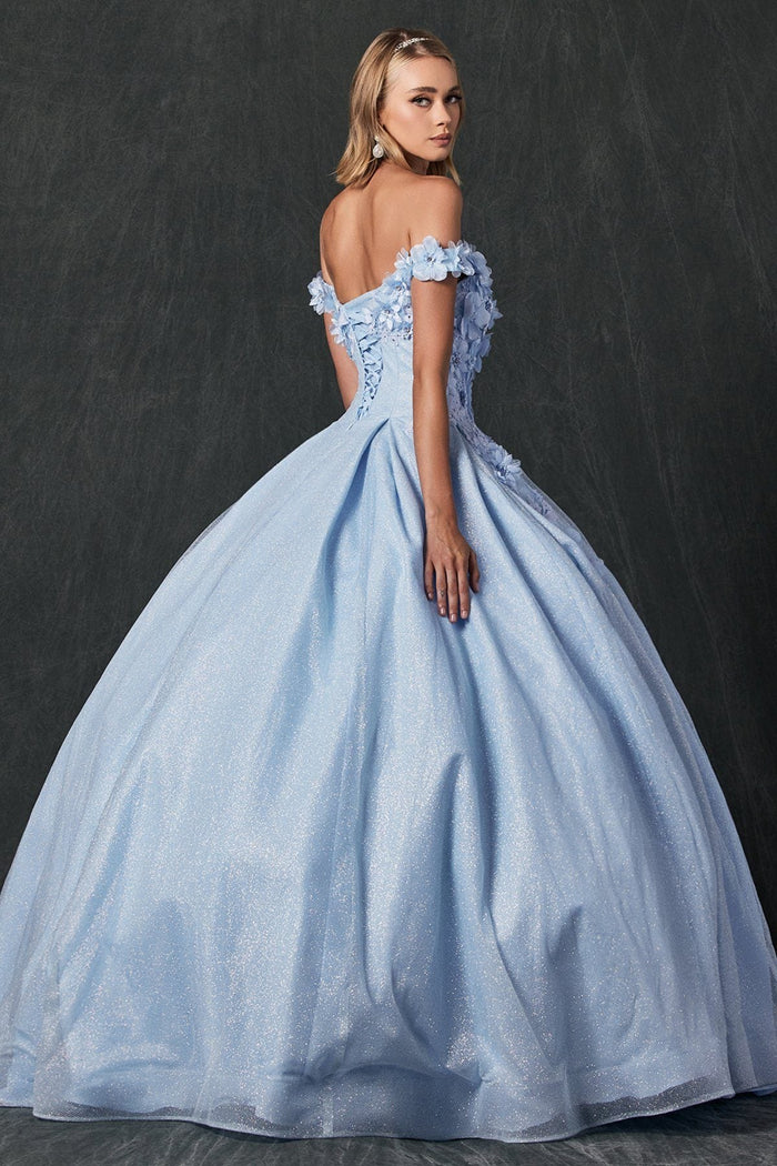 Juliet 1433 3D Floral Lace Glitter Tulle Off Shoulder Quinceanera Dress