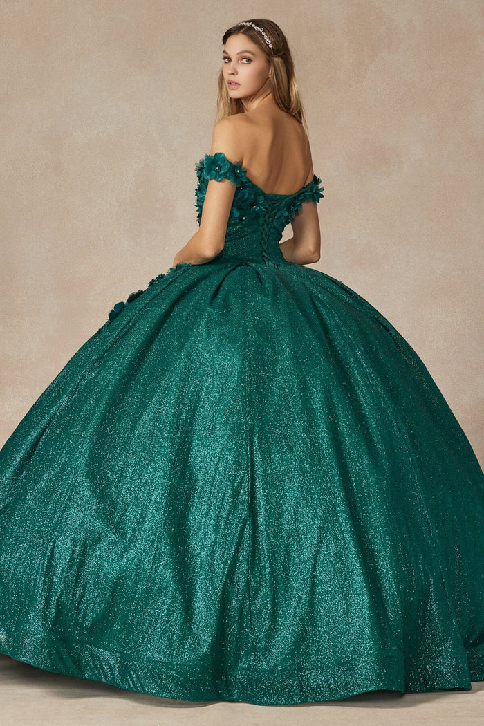 Juliet 1433 3D Floral Lace Glitter Tulle Off Shoulder Quinceanera Dress