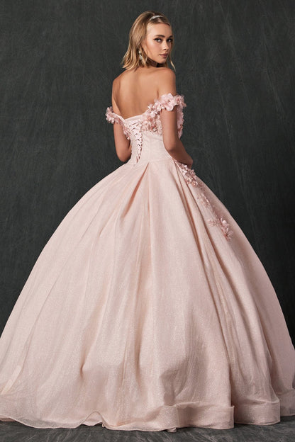 Juliet 1433 3D Floral Lace Glitter Tulle Off Shoulder Quinceanera Dress