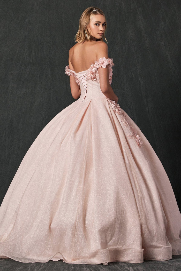 Juliet 1433 3D Floral Lace Glitter Tulle Off Shoulder Quinceanera Dress