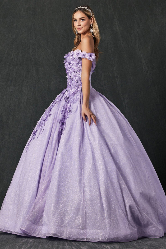 Juliet 1433 3D Floral Lace Glitter Tulle Off Shoulder Quinceanera Dress