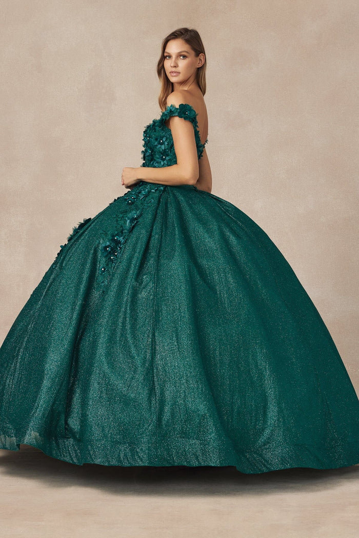 Juliet 1433 3D Floral Lace Glitter Tulle Off Shoulder Quinceanera Dress