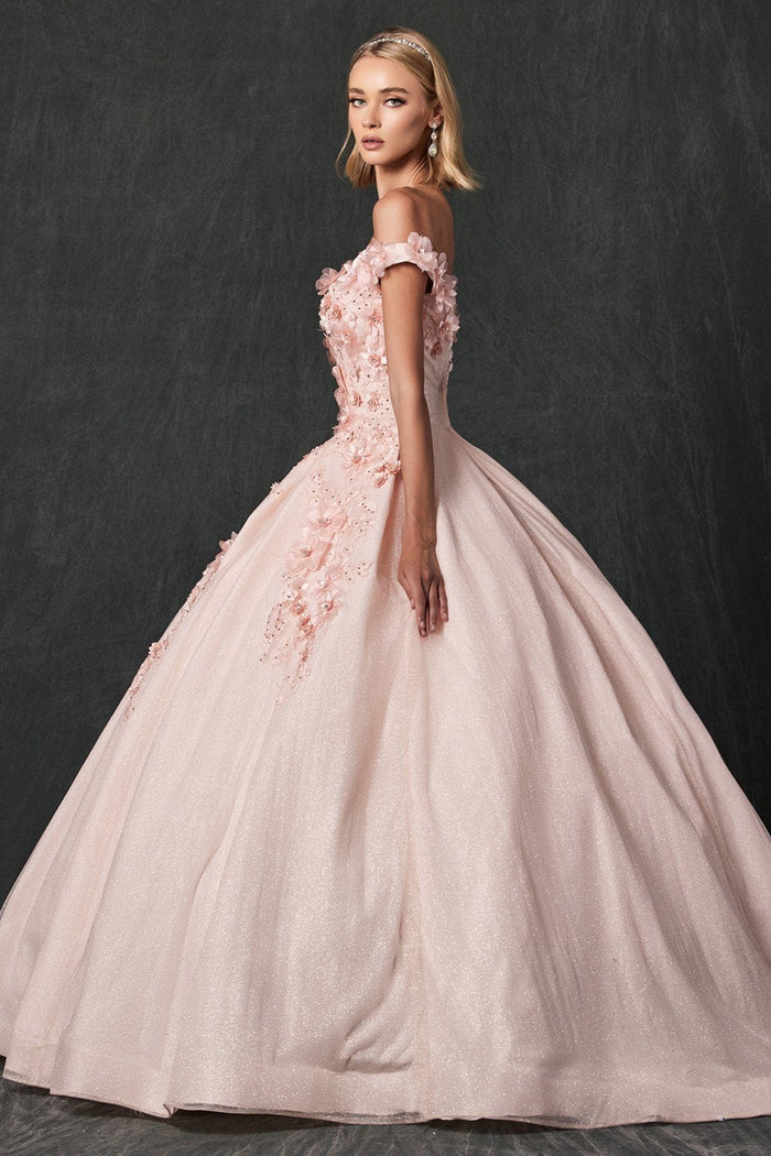 Juliet 1433 3D Floral Lace Glitter Tulle Off Shoulder Quinceanera Dress