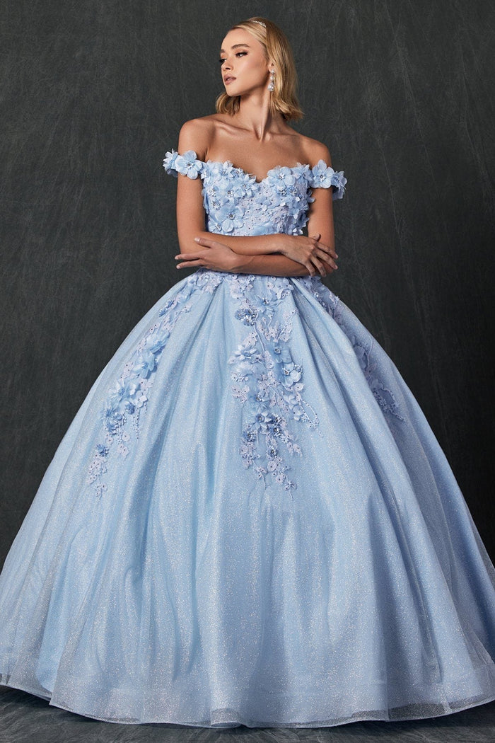 Juliet 1433 3D Floral Lace Glitter Tulle Off Shoulder Quinceanera Dress
