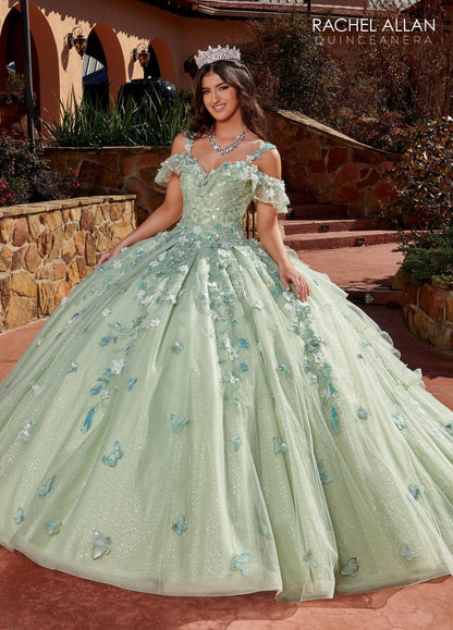 Rachel Allan RQ3120 3D Floral Off Shoulder Quinceanera Dress