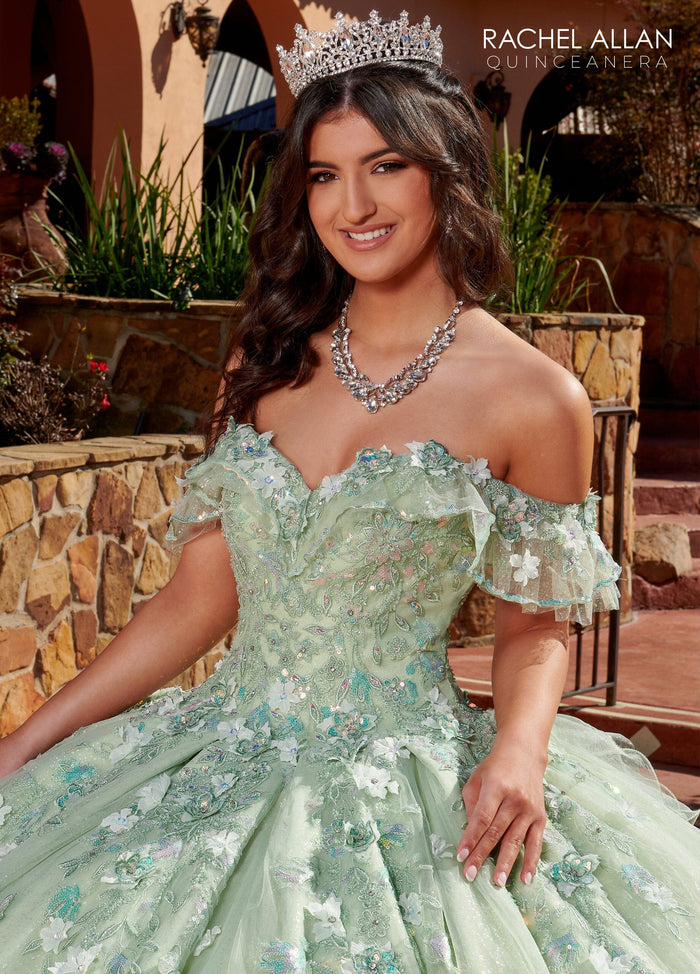 Rachel Allan RQ3120 3D Floral Off Shoulder Quinceanera Dress