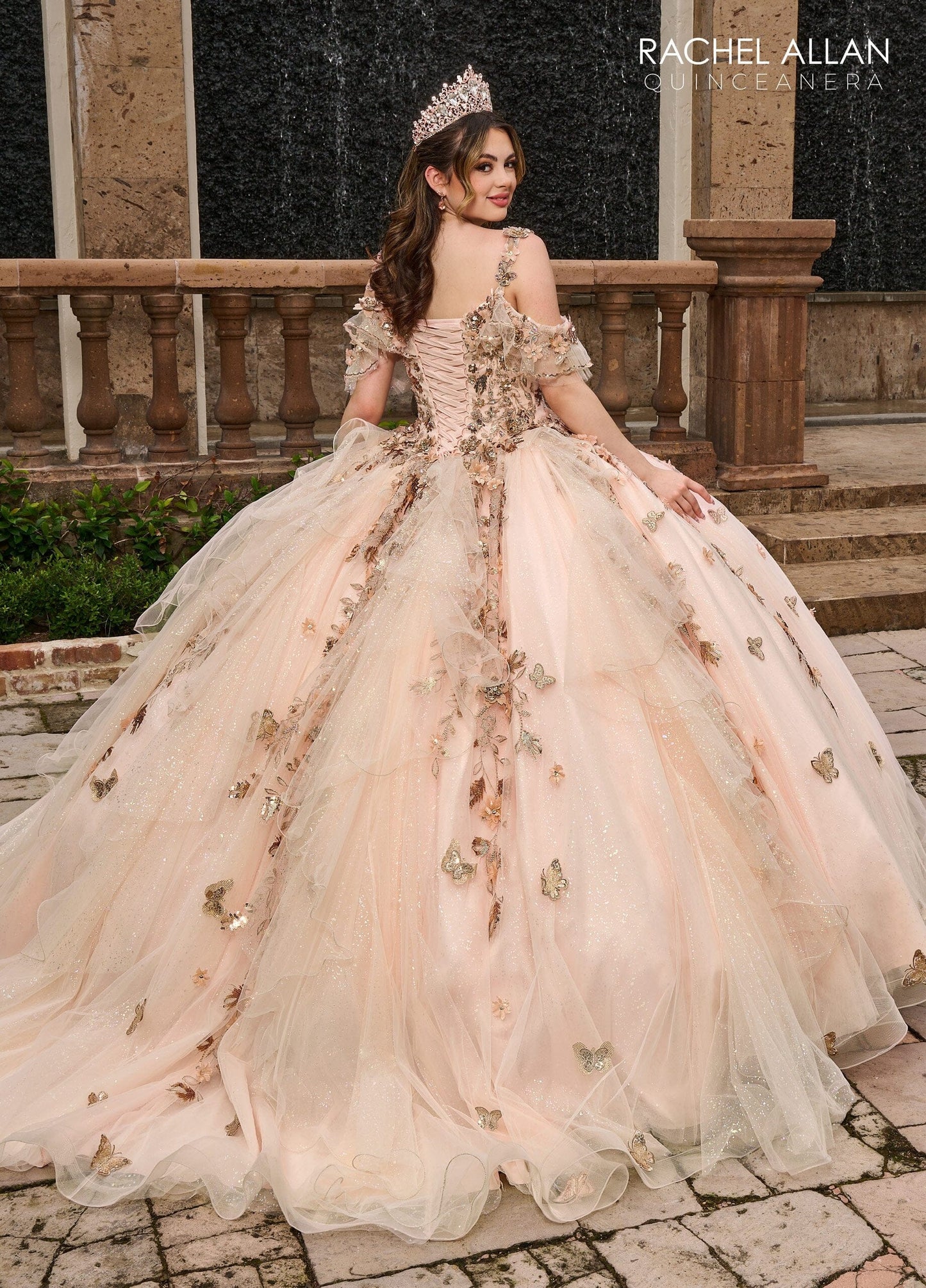 Rachel Allan RQ3120 3D Floral Off Shoulder Quinceanera Dress