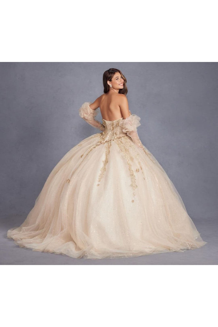3D Floral Puff Sleeve Ball Gown by Juliet JT1465H