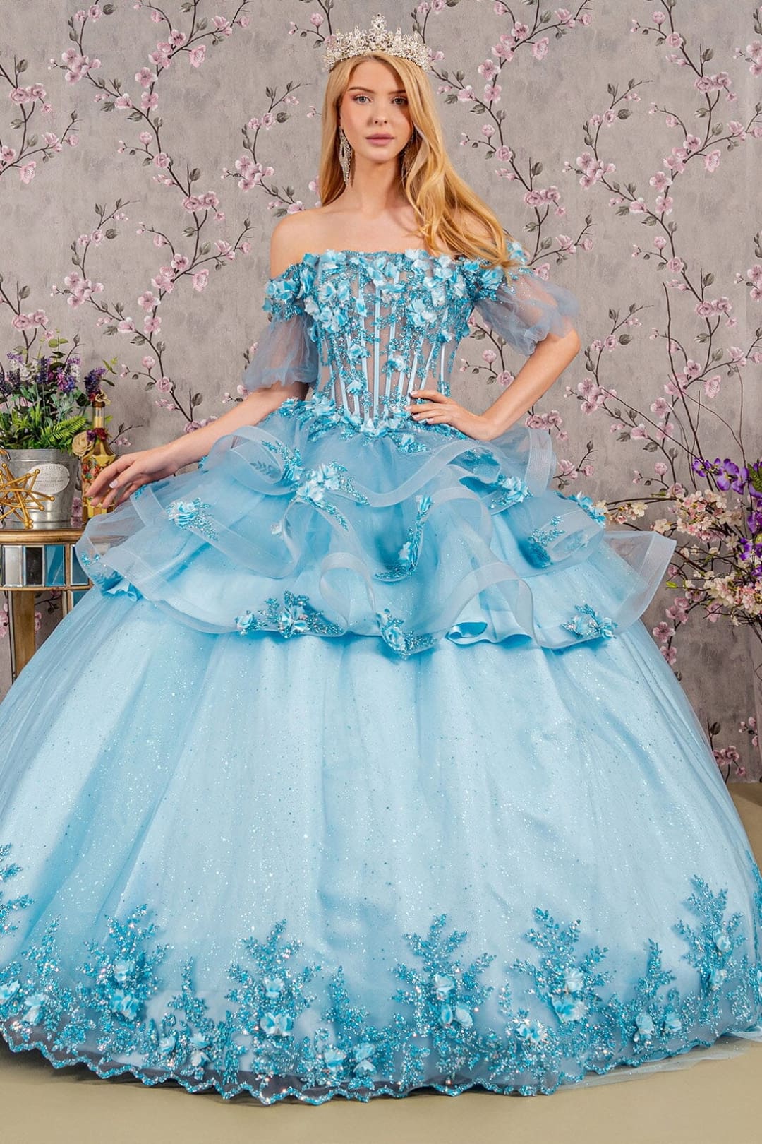 3D Floral Sheer Bodice Ball Gown by Elizabeth K GL3180 - Quinceanera Dresses