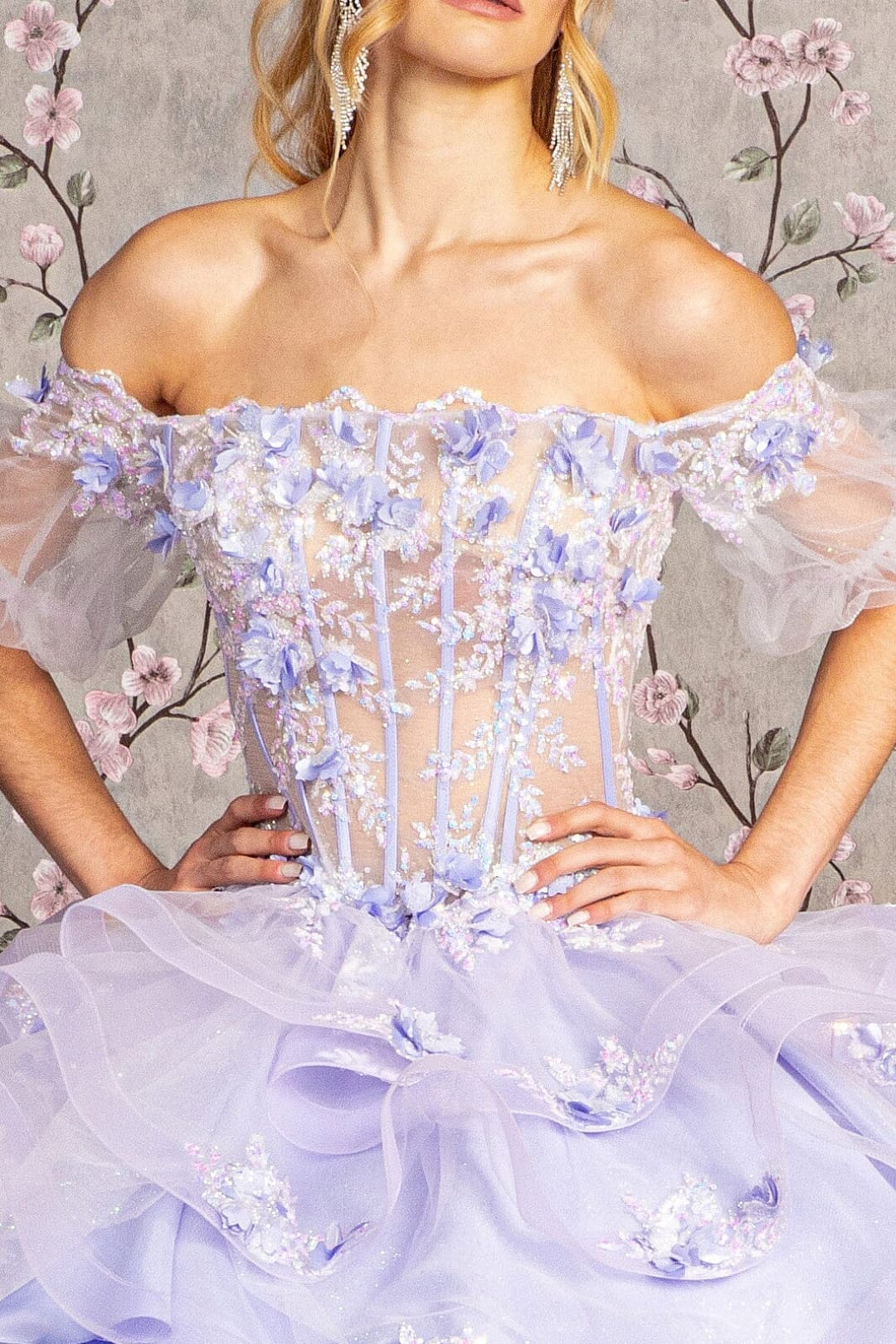 3D Floral Sheer Ball Gown by Elizabeth KGL3180