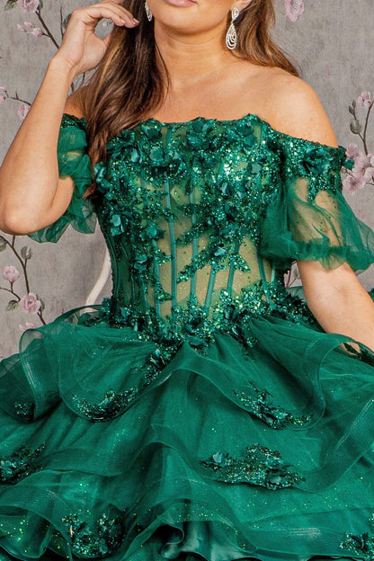 3D Floral Sheer Bodice Ball Gown by Elizabeth K GL3180 - Quinceanera Dresses