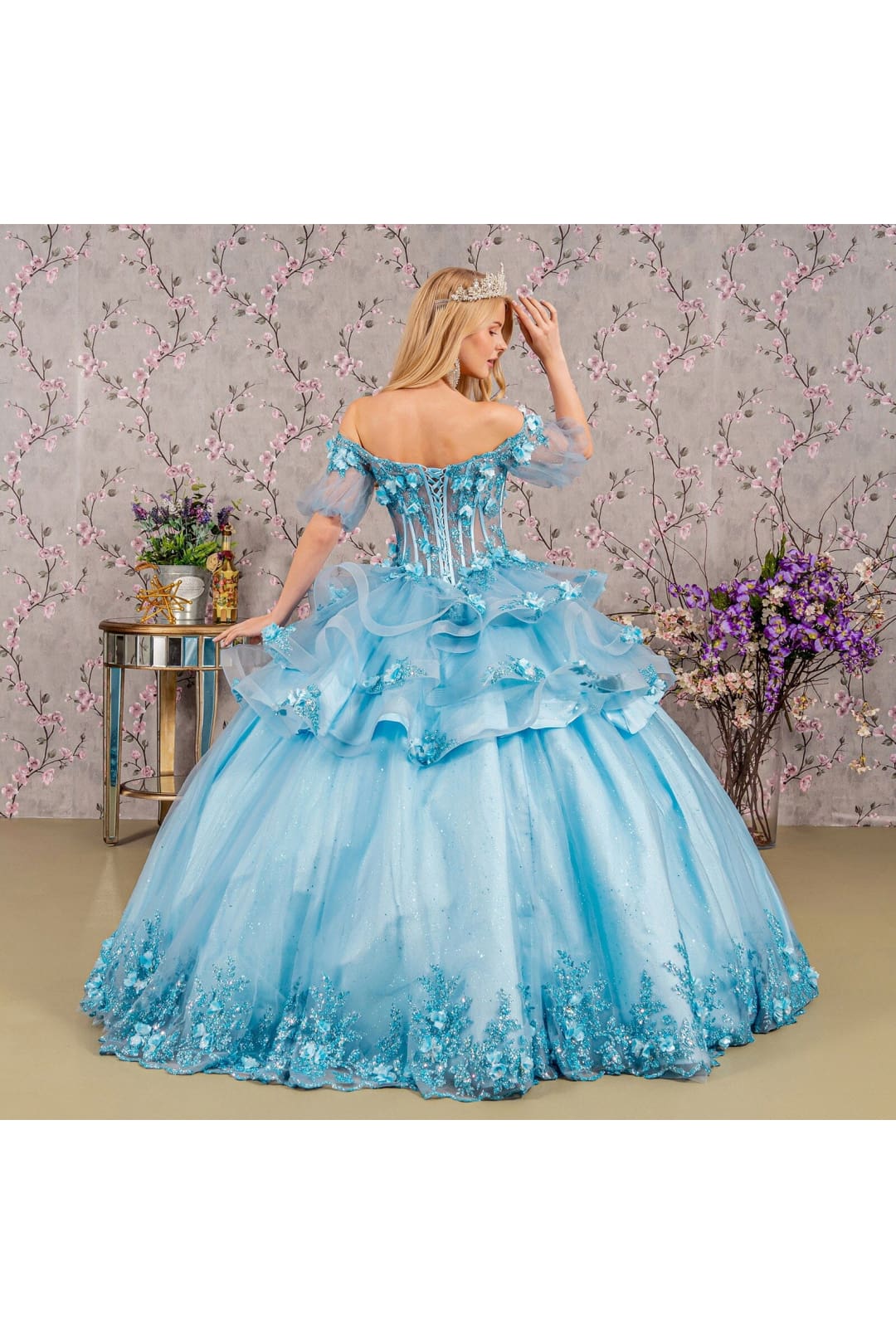 3D Floral Sheer Bodice Ball Gown by Elizabeth K GL3180 - Quinceanera Dresses