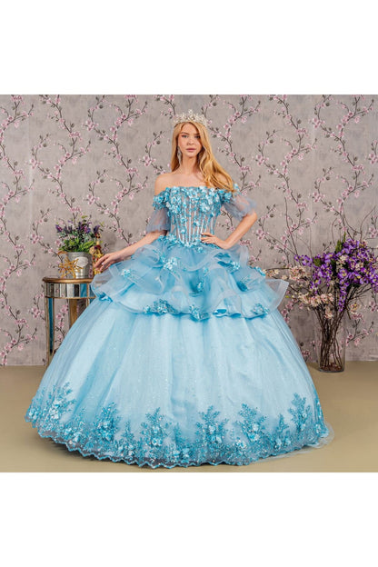 3D Floral Sheer Bodice Ball Gown by Elizabeth K GL3180 - Quinceanera Dresses