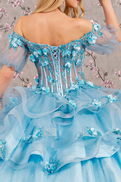 3D Floral Sheer Bodice Ball Gown by Elizabeth K GL3180 - Quinceanera Dresses