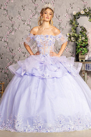 3D Floral Sheer Bodice Ball Gown by Elizabeth K GL3180 - XS / Lilac - Quinceanera Dresses