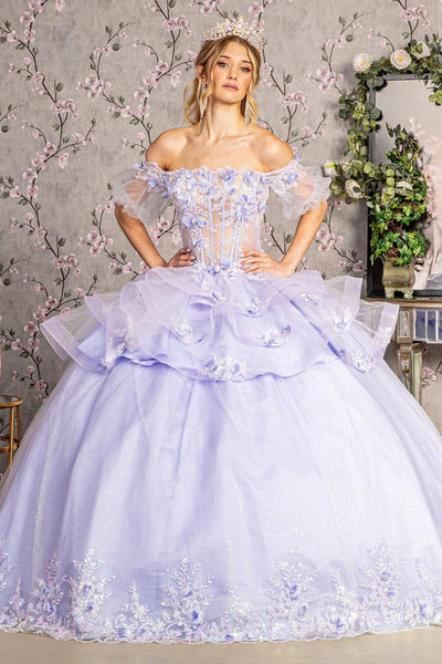 3D Floral Sheer Bodice Ball Gown by Elizabeth K GL3180 - XS / Lilac - Quinceanera Dresses