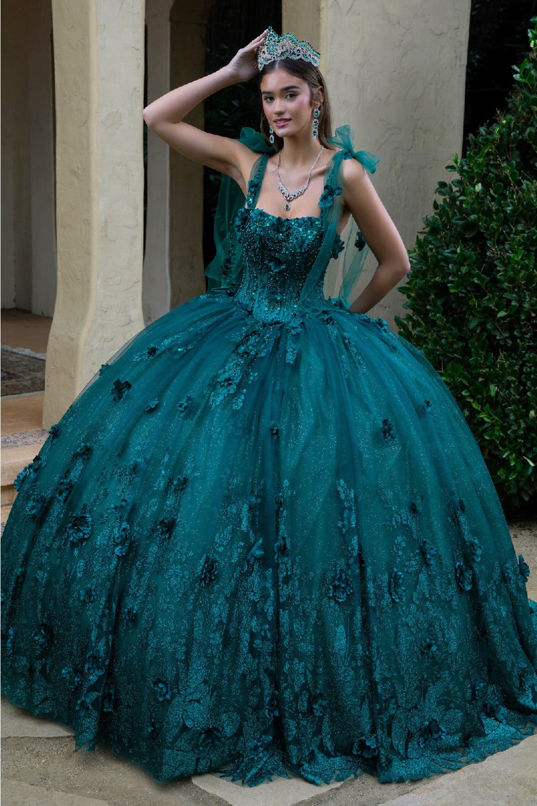 3D Floral Sleeveless Ball Gown by GLS Gloria GL3529 - XS / Green - Quinceanera Dresses