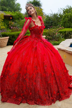 3D Floral Sleeveless Ball Gown by GLS Gloria GL3529 - XS / Red - Quinceanera Dresses