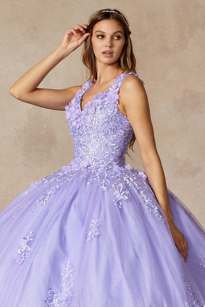 Juliet 1437 3D Floral Embellished Glitter Tulle Quinceanera Dress