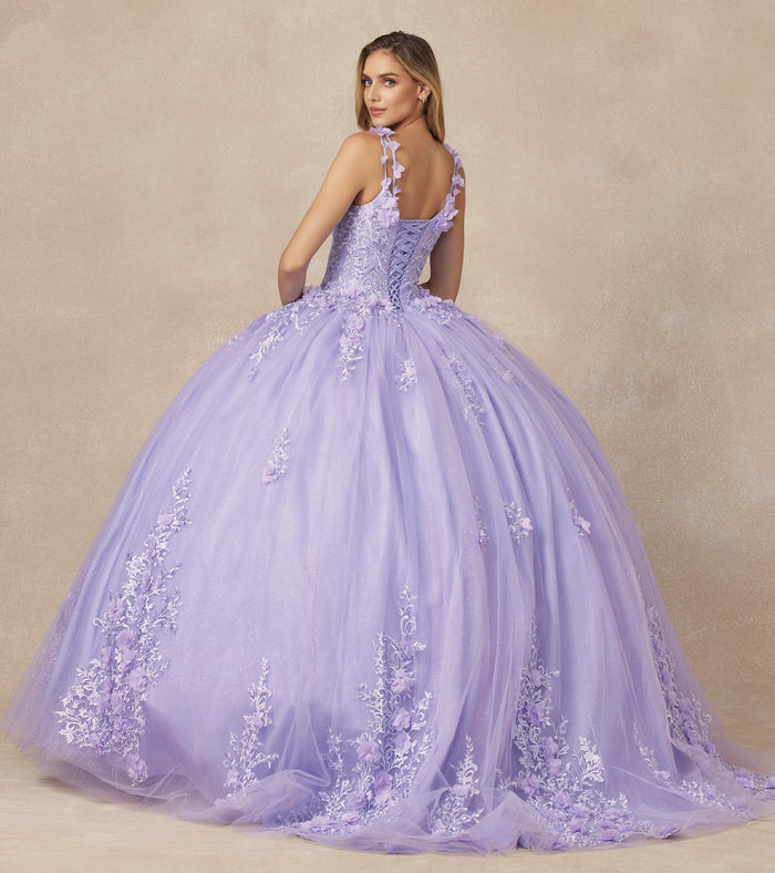Juliet 1437 3D Floral Embellished Glitter Tulle Quinceanera Dress