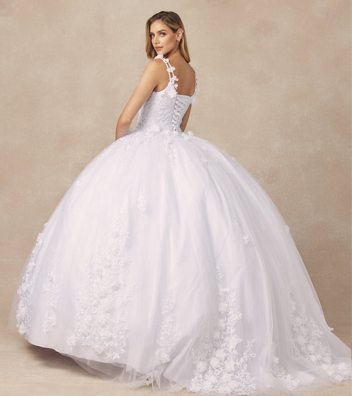 Juliet 1437 3D Floral Embellished Glitter Tulle Quinceanera Dress