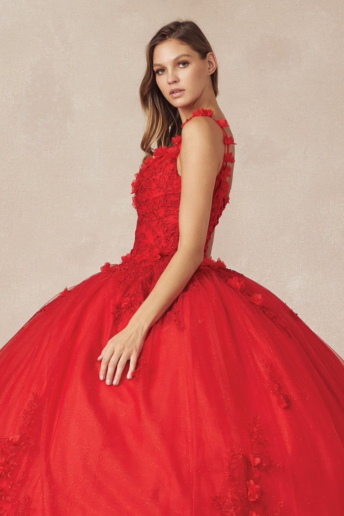 Juliet 1437 3D Floral Embellished Glitter Tulle Quinceanera Dress