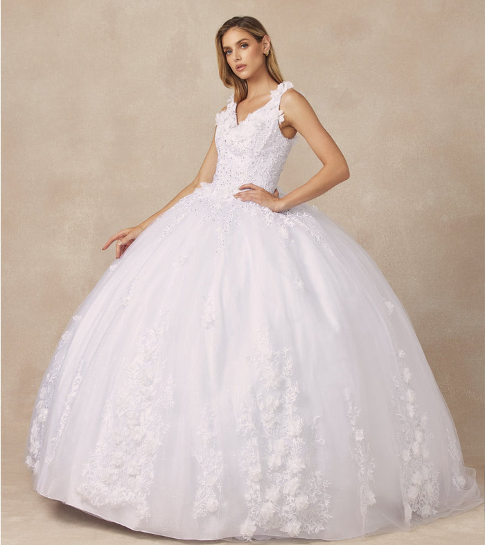 Juliet 1437 3D Floral Embellished Glitter Tulle Quinceanera Dress