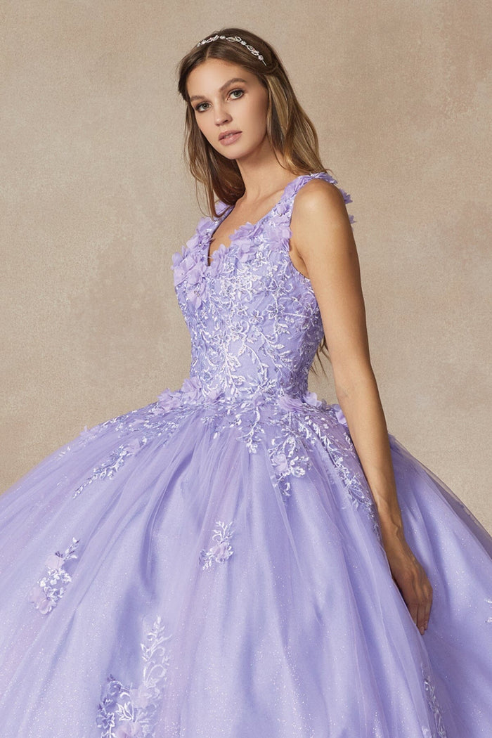 Juliet 1437 3D Floral Embellished Glitter Tulle Quinceanera Dress