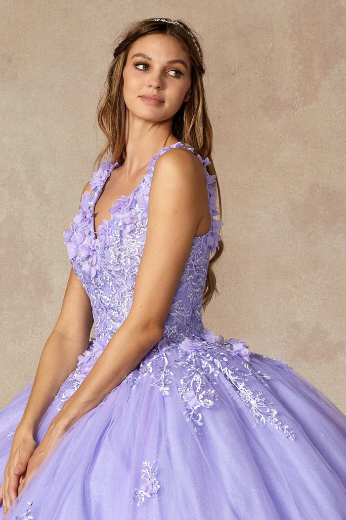 Juliet 1437 3D Floral Embellished Glitter Tulle Quinceanera Dress