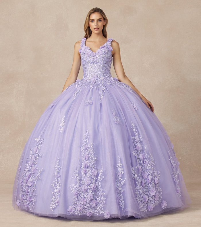 Juliet 1437 3D Floral Embellished Glitter Tulle Quinceanera Dress