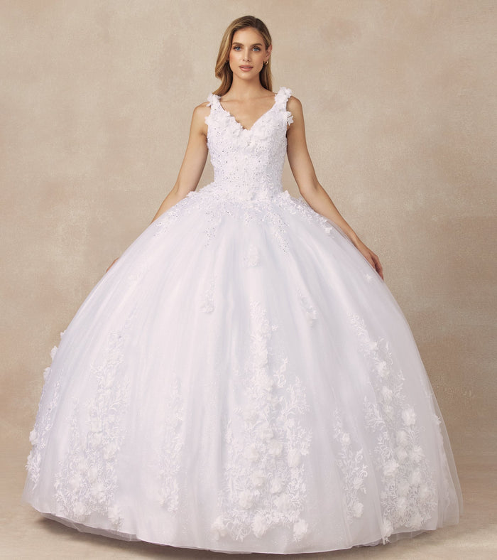 Juliet 1437 3D Floral Embellished Glitter Tulle Quinceanera Dress