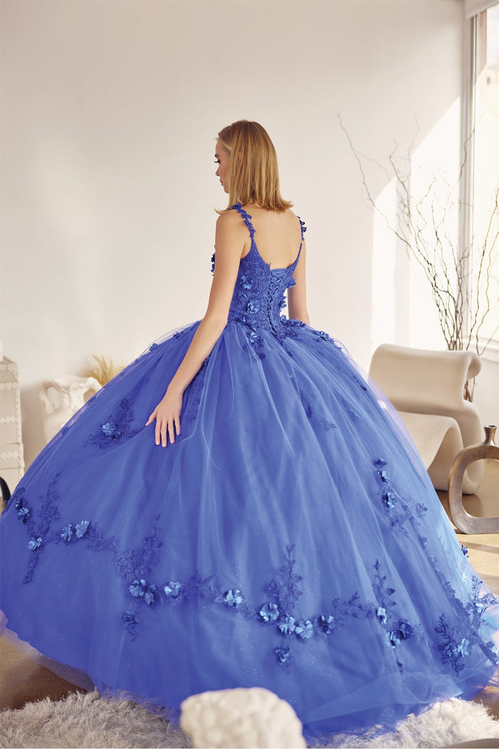 Juliet 1436 3D Floral Applique Glitter Tulle Cape Dress