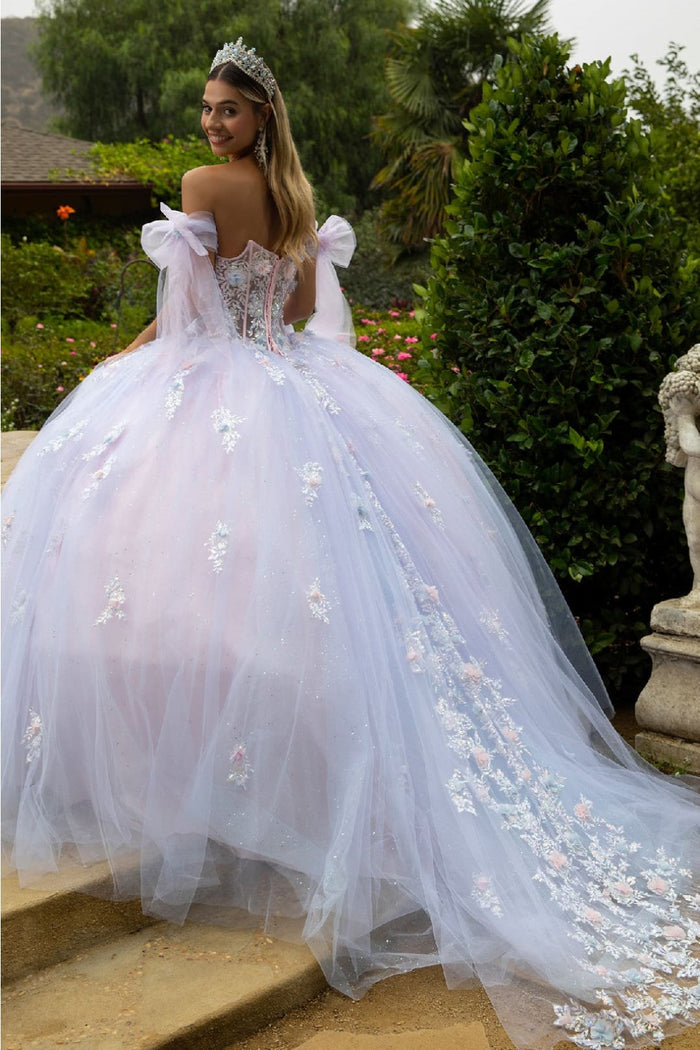 Pink and Blue Quinceanera Dress 3D Floral Ball Gown GLS Gloria GL3570