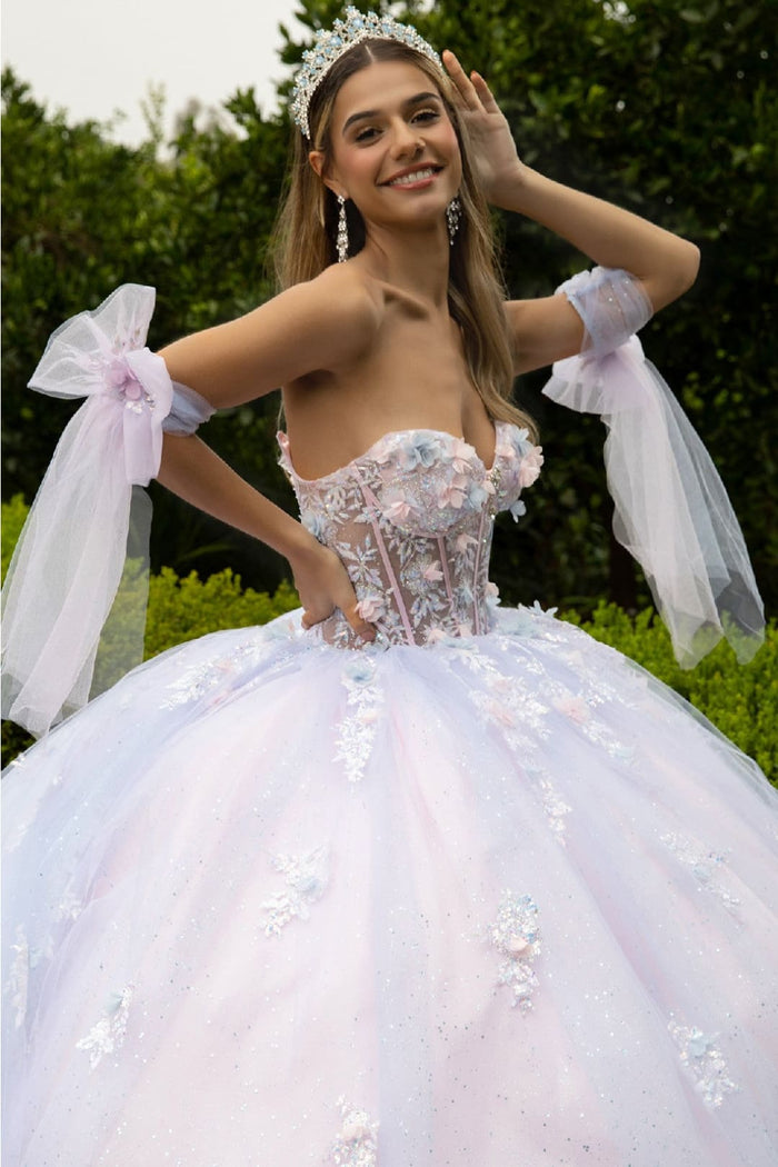 Pink and Blue Quinceanera Dress 3D Floral Ball Gown GLS Gloria GL3570