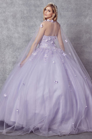 Juliet 1435 3D Floral Applique Glitter Tulle Strapless Dress