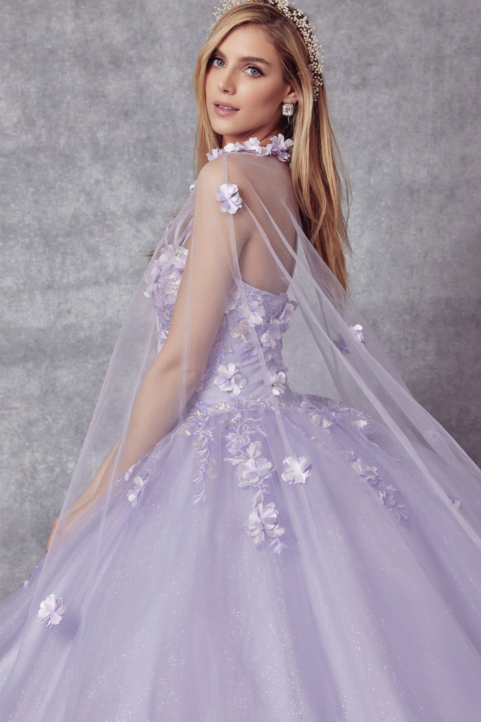 Juliet 1435 3D Floral Applique Glitter Tulle Strapless Dress