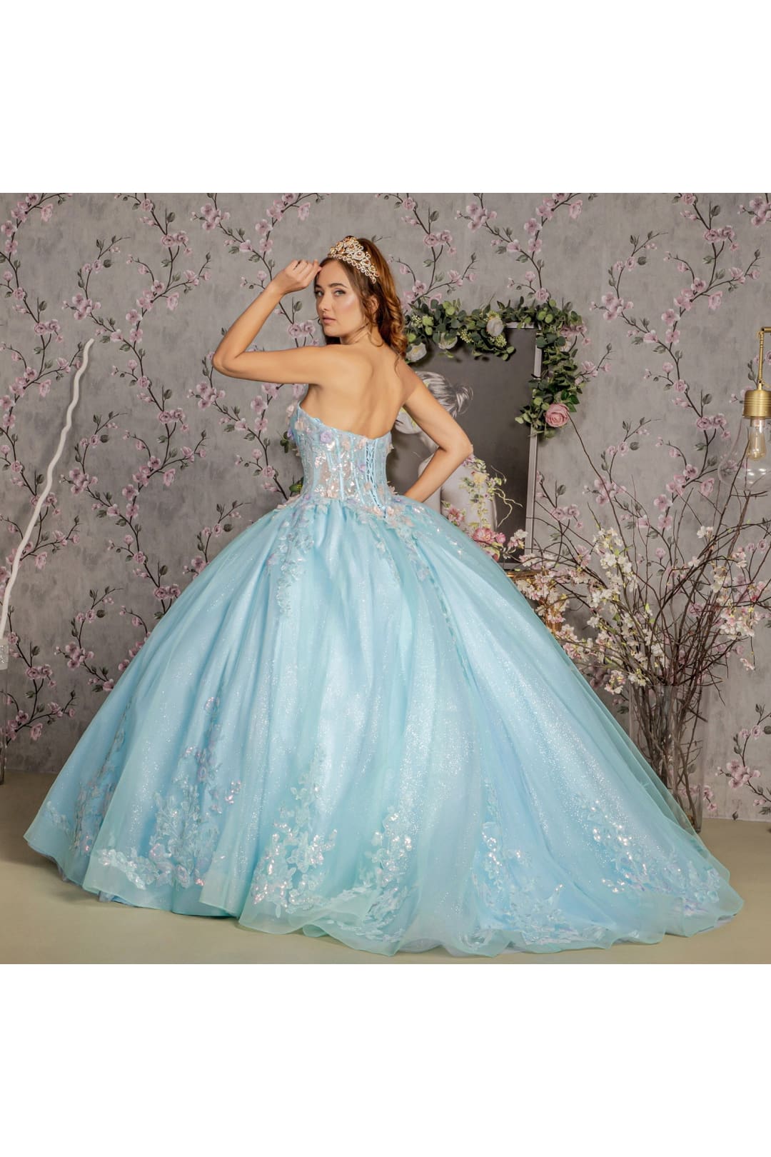 3D Floral Strapless Corset Ball Gown by GLS Gloria GL3332 - Quinceanera Dresses