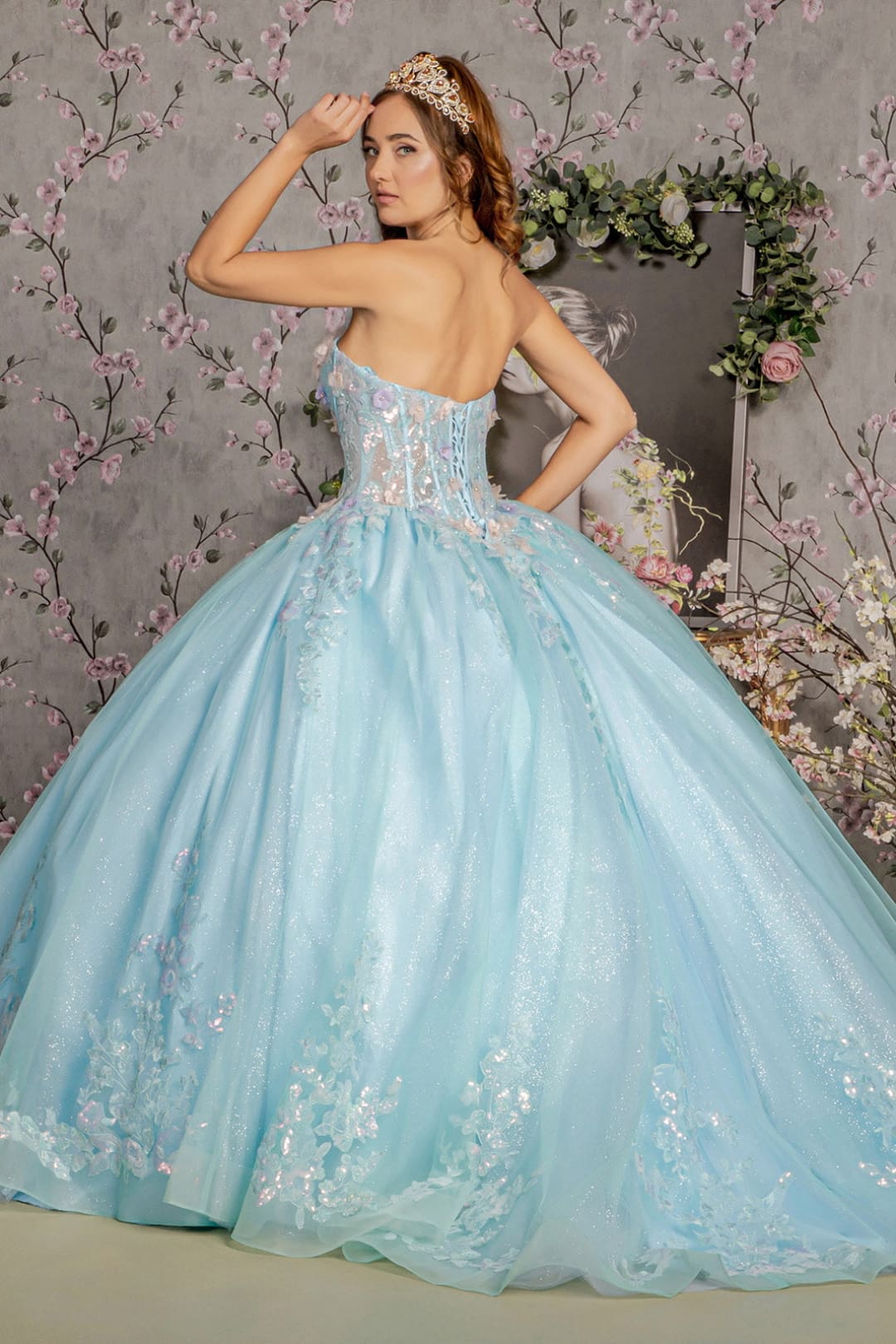 3D Floral Strapless Corset Ball Gown by GLS Gloria GL3332 - Quinceanera Dresses