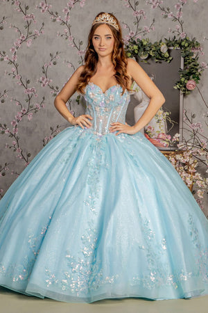 3D Floral Strapless Corset Ball Gown by GLS Gloria GL3332 - XS / Tiffany Blue - Quinceanera Dresses