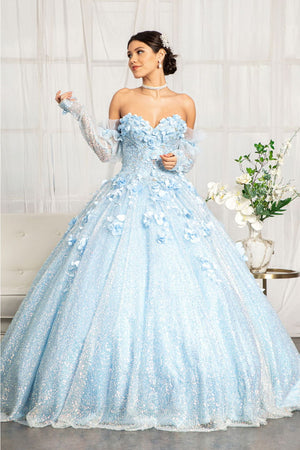 3D Floral Sweetheart Ball Gown by Elizabeth K GL1986 - XS / Baby Blue - Quinceanera Dresses