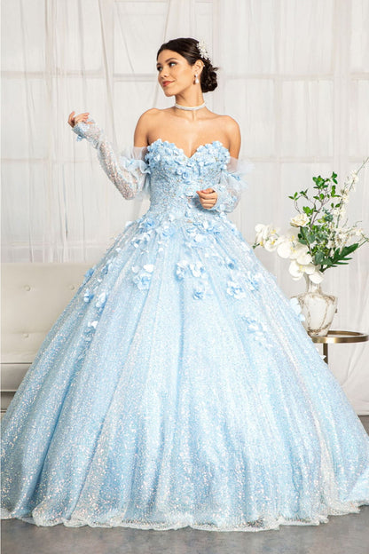 3D Floral Sweetheart Ball Gown by Elizabeth K GL1986 - XS / Baby Blue - Quinceanera Dresses