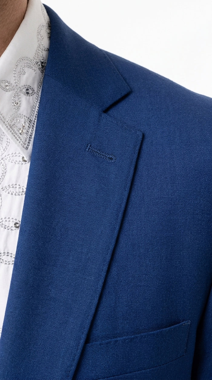 Men’s Dark Royal Blue Western Blazer – Cowboy Sport Coat Jacket with Two-Button Front Saphire Indigo Cobalt Blue