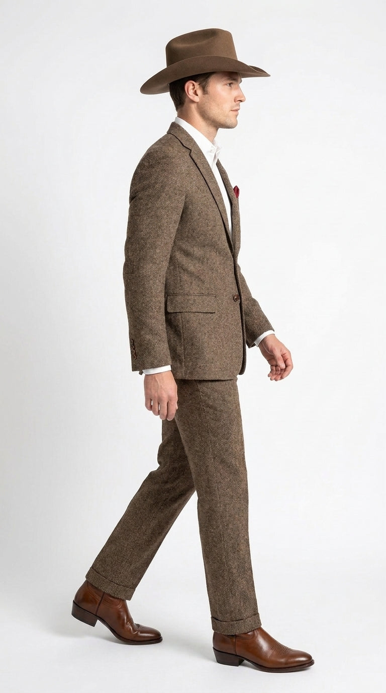 Men’s Brown Herringbone Tweed Groom Suit – Country Wedding & Rustic Wedding Suit