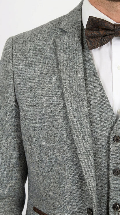 Men’s Grey Edwardian 3 Piece Suit – Vintage Victorian Wedding Suit with Vest Herringbone Tweed Fabric