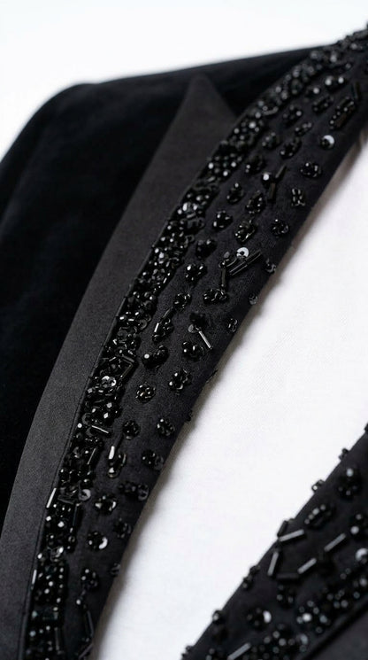Men’s Black Velvet Western Blazer – Rhinestone Formal Cowboy Sport Jacket Removable Rhinestone Glitter Lapel