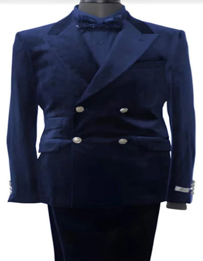 Velvet Suits - Double Breasted Suits 4 Button - Slim Fit Suit Blue